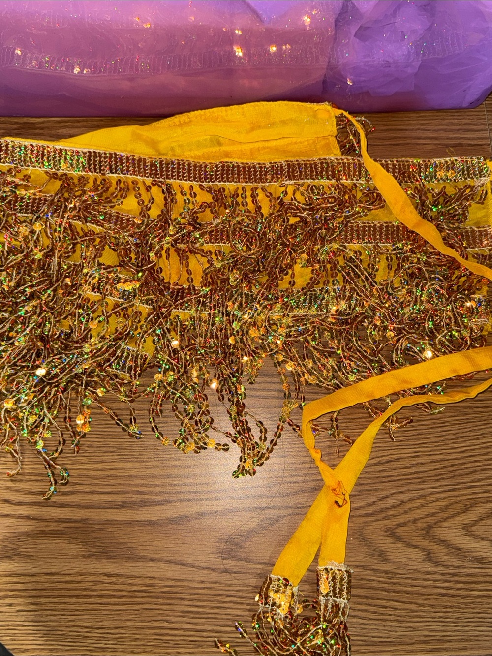 Halloween costume woman’s gold sequin fringe wrap around waist